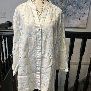 David Brooks Womens White V Neck Long Sleeve Floral‎ Embroidered Top Size 2X